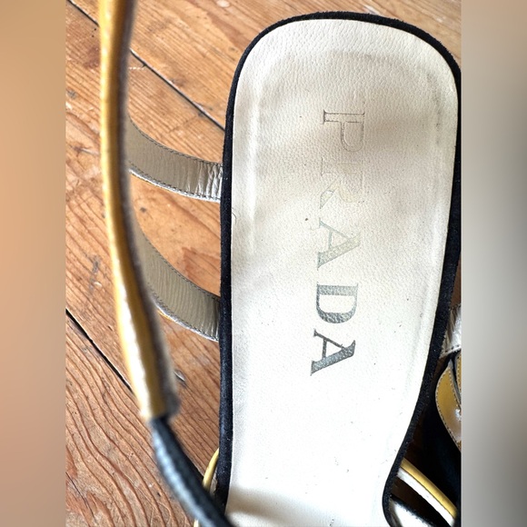 PRADA Black Suede Yellow Patent Block Heel Slingback Sandals 9.5-10/ EU 40 - Picture 4 of 8